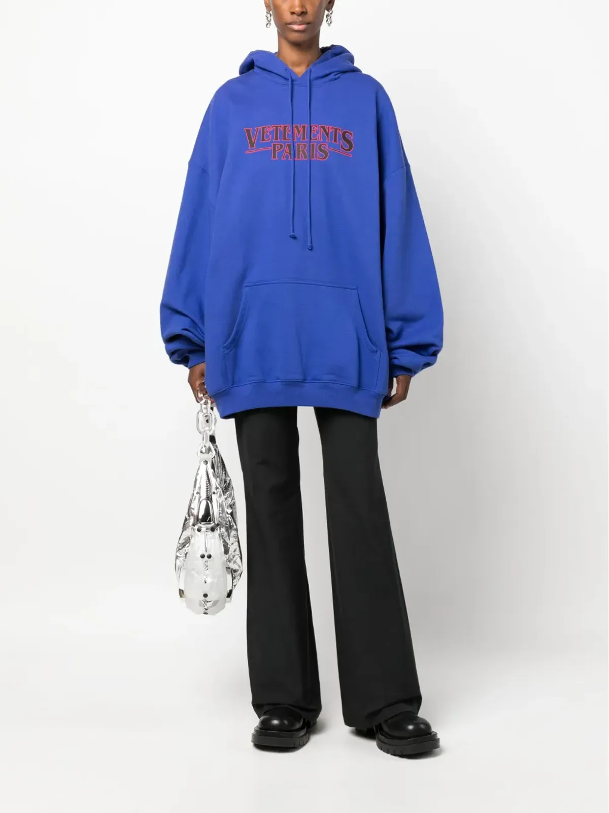 VETEMENTS ロゴプリント コットン フーディー ブルー - 画像3