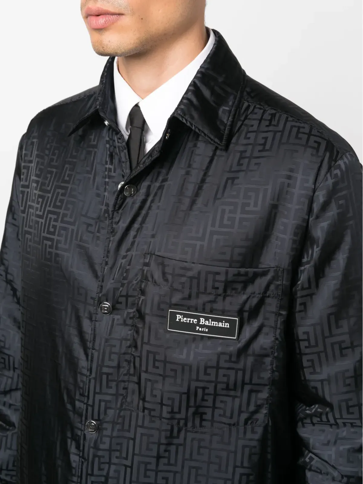 Balmain モノグラム柄 ロゴパッチ シャツ - 画像5