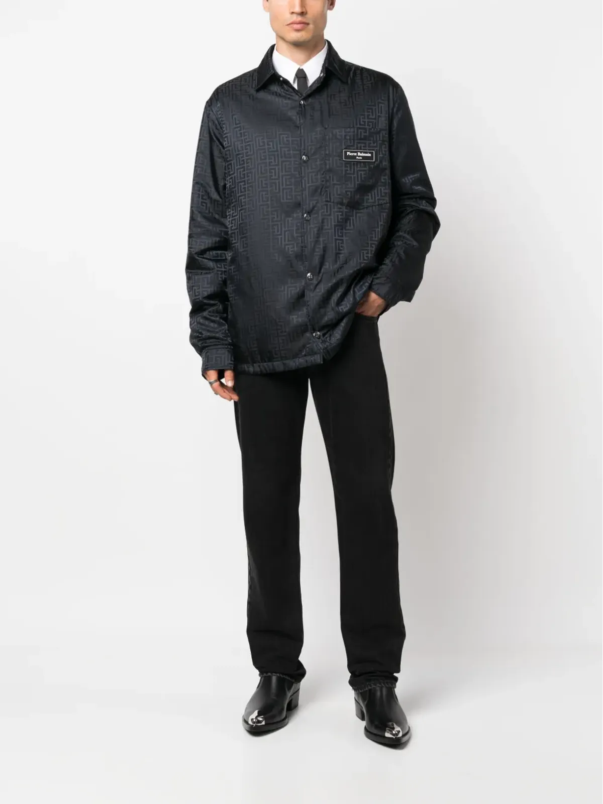 Balmain モノグラム柄 ロゴパッチ シャツ - 画像2