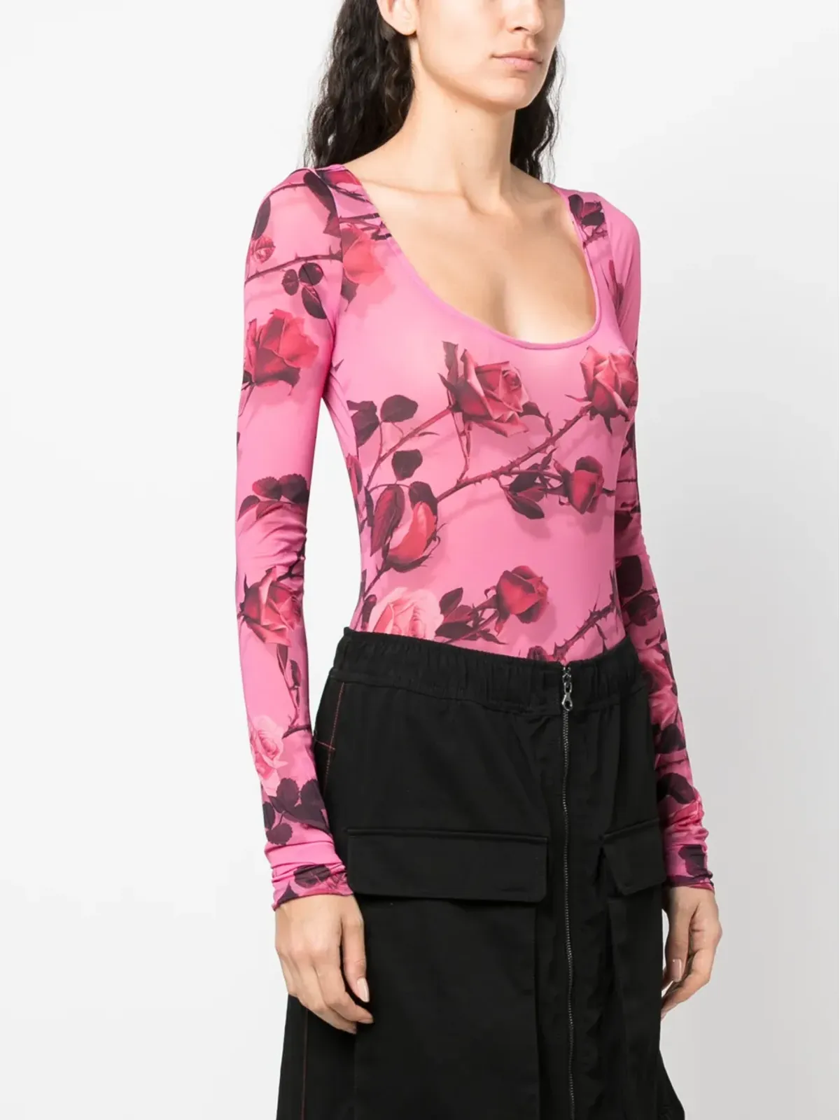 Blumarine 花柄プリント長袖ボディスーツ - 画像3