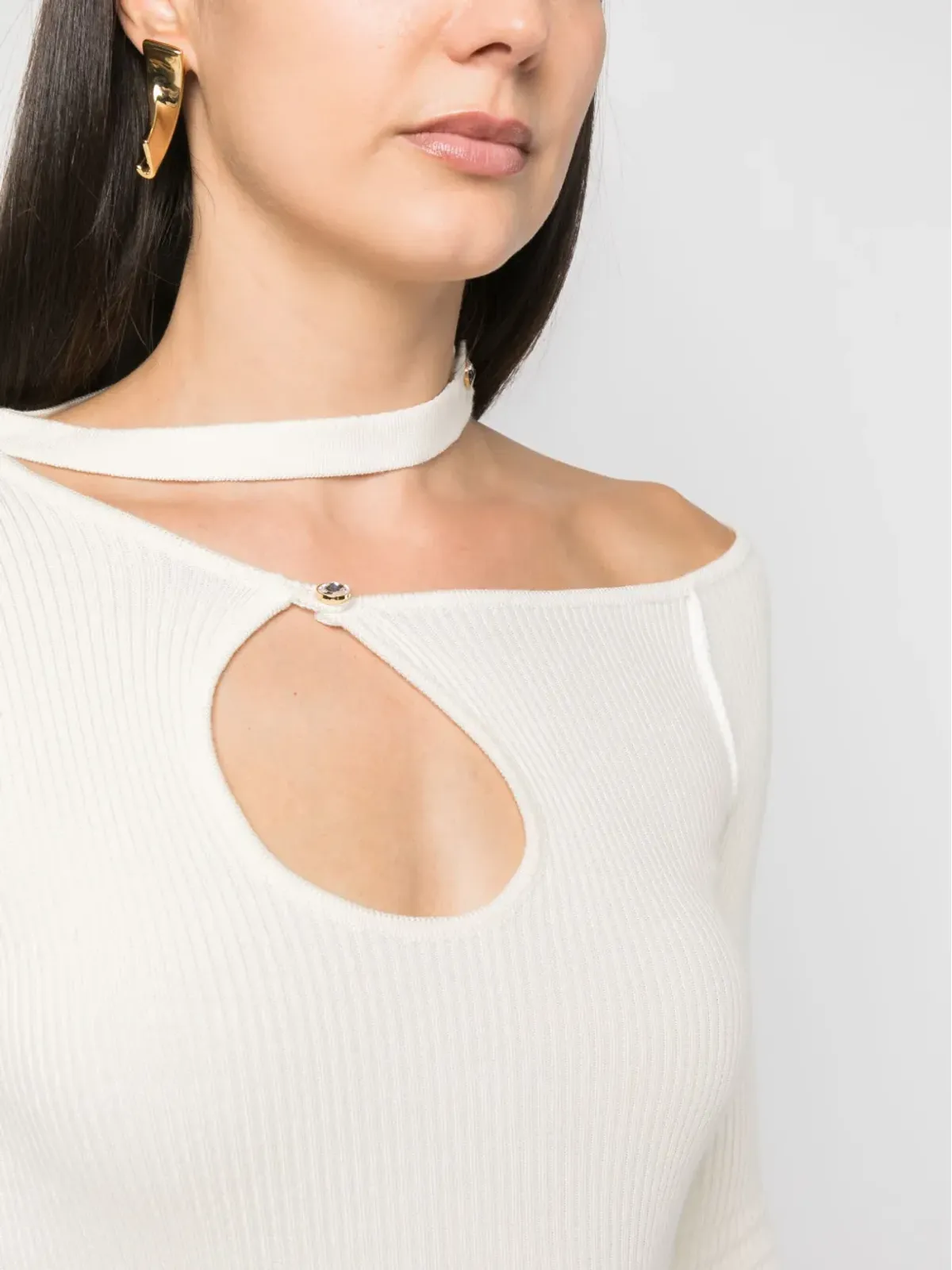 JULFER Kylie カットアウトリブ編みトップ（ホワイト） - 画像5