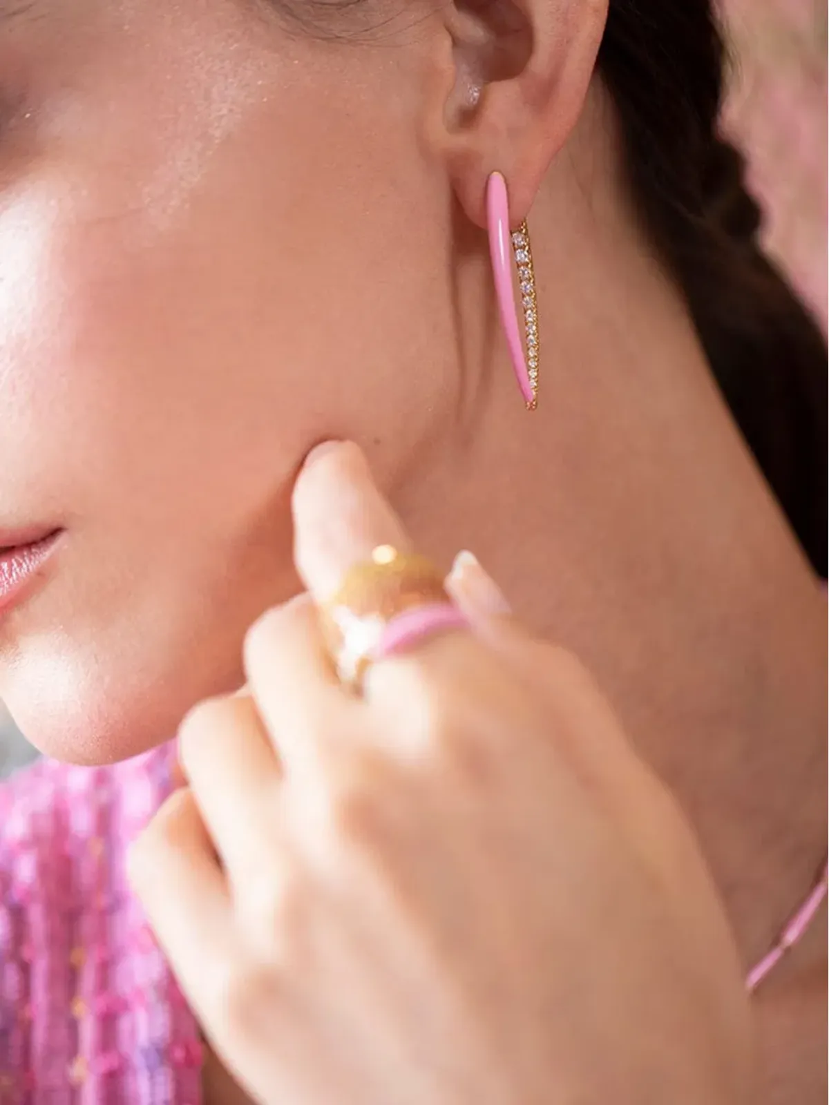 Melissa Kaye 18kt yellow gold Marissa Pink large Cristina diamond earrings - 画像2