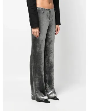 Alberta Ferretti クラッシュドベルベット ローライズパンツ - シルバー - サムネイル3
