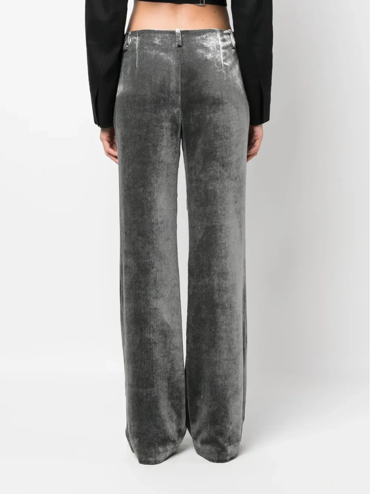 Alberta Ferretti クラッシュドベルベット ローライズパンツ - シルバー - 画像4