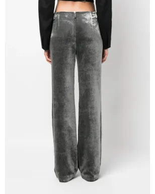 Alberta Ferretti クラッシュドベルベット ローライズパンツ - シルバー - サムネイル4