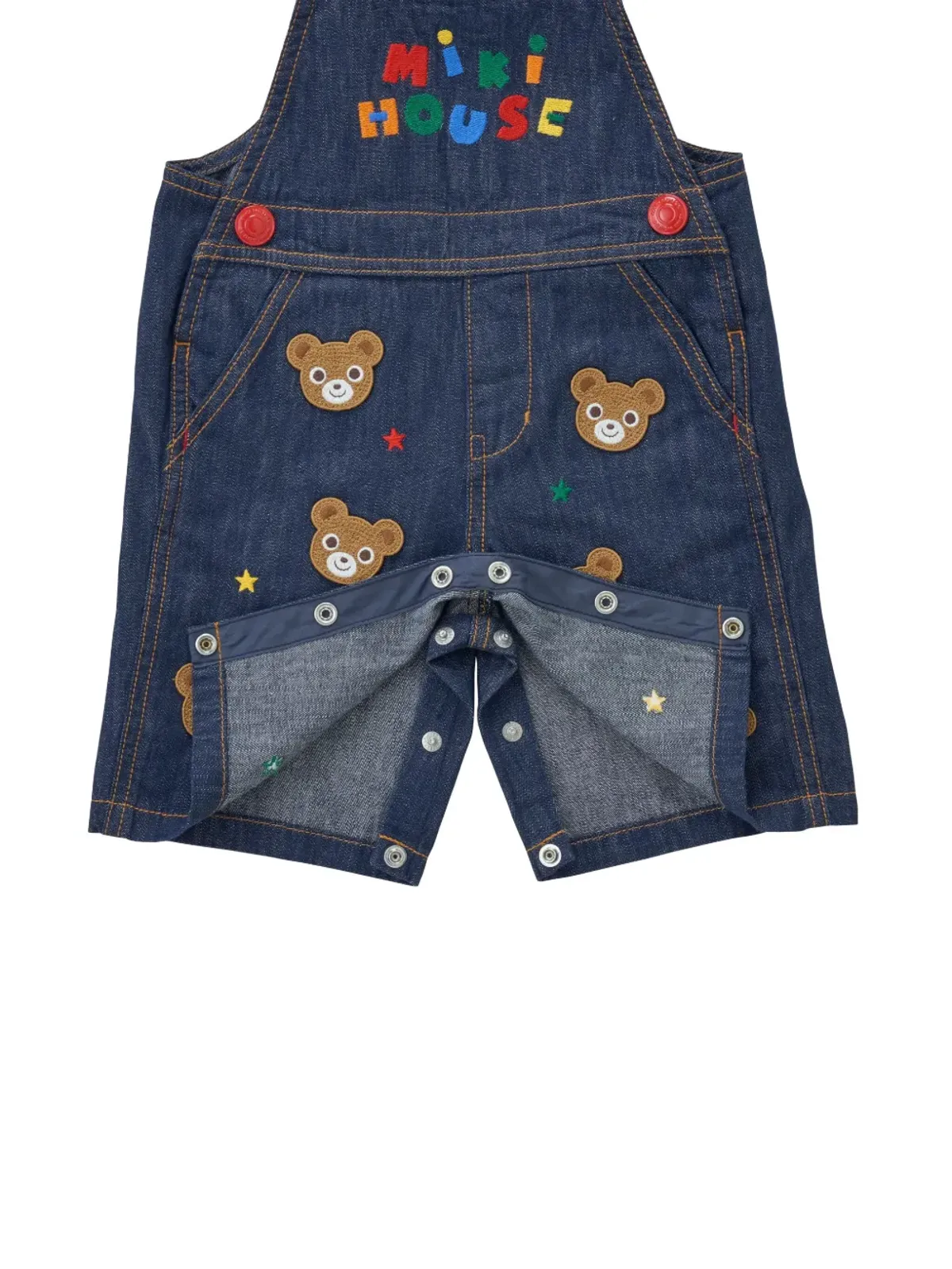 Miki House bear-embroidered cotton overalls - 画像5