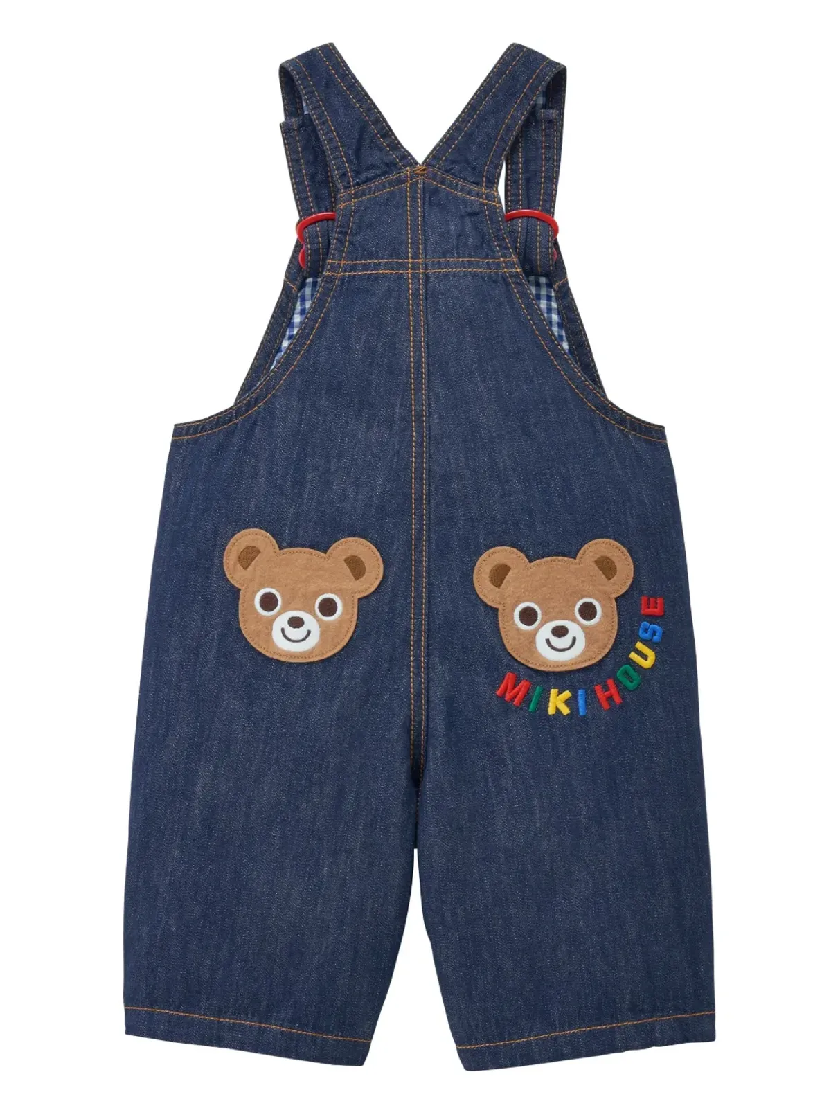 Miki House bear-embroidered cotton overalls - 画像2