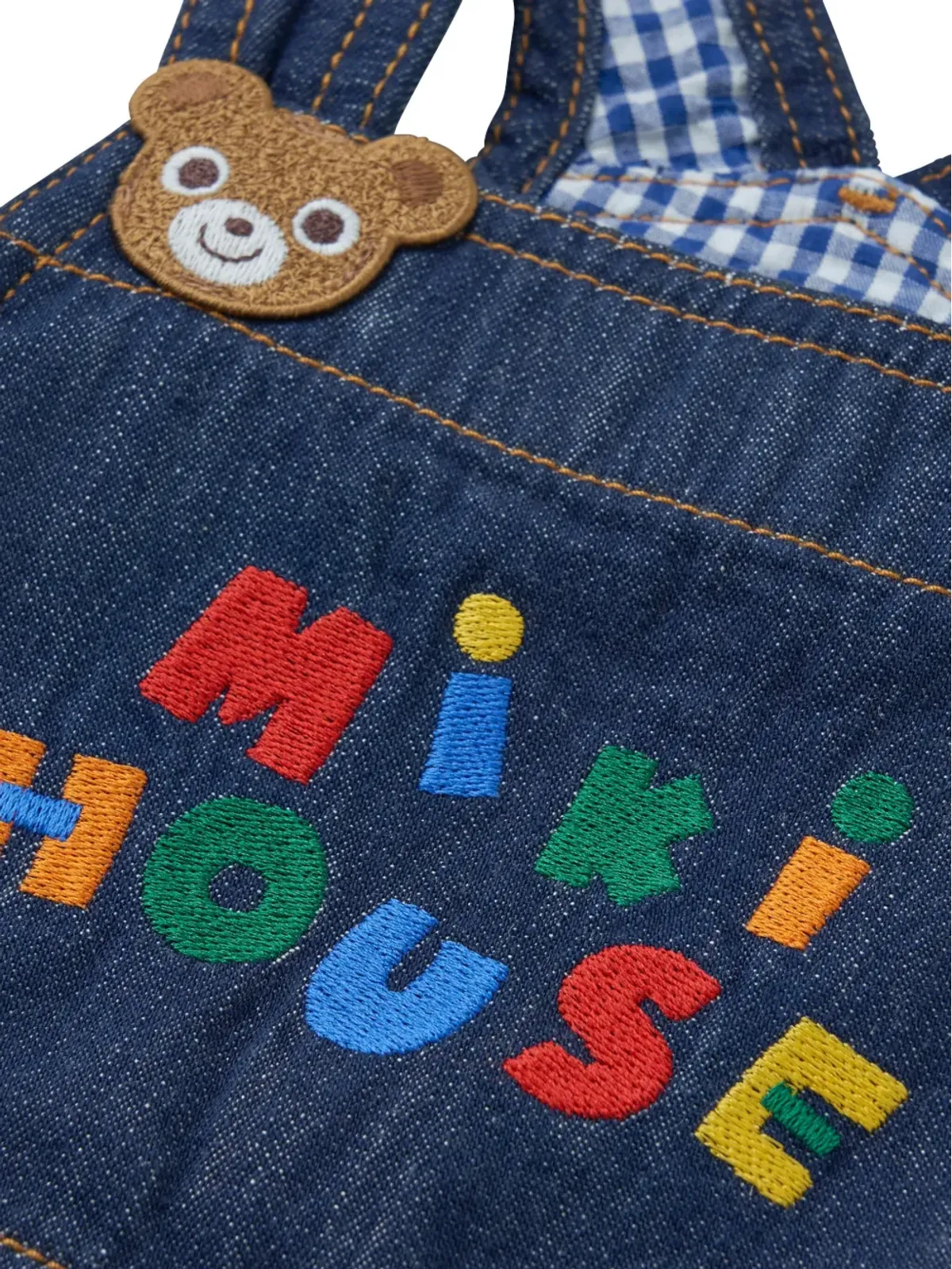 Miki House bear-embroidered cotton overalls - 画像3