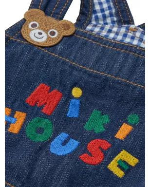 Miki House bear-embroidered cotton overalls - サムネイル3