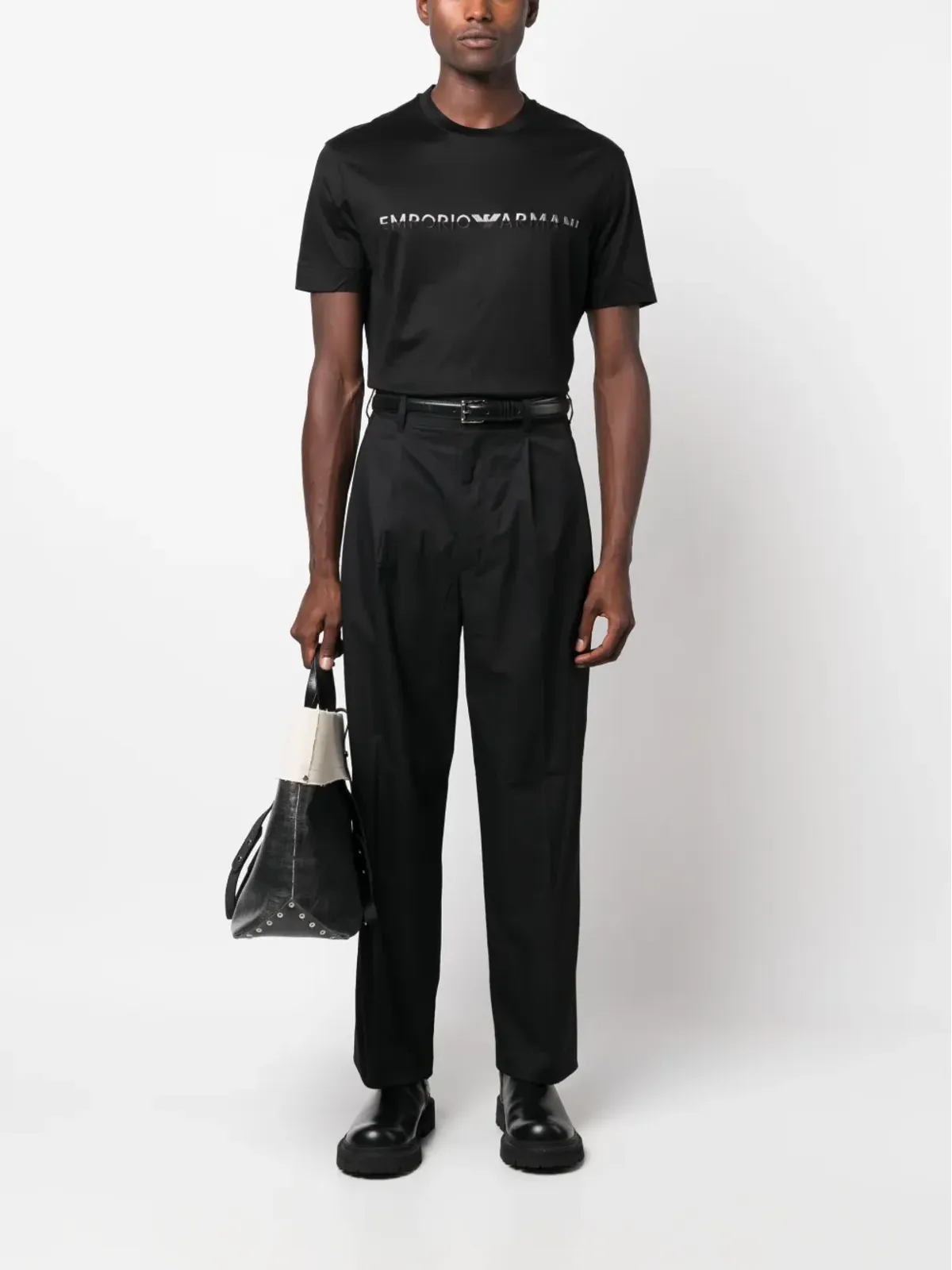 Emporio Armani プリーツディテール・ストレートレッグパンツ ブラック - 画像2