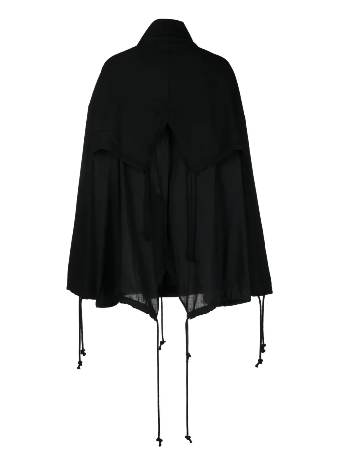 Yohji Yamamoto 黒のパネル入りドローストリングケープ - 画像2