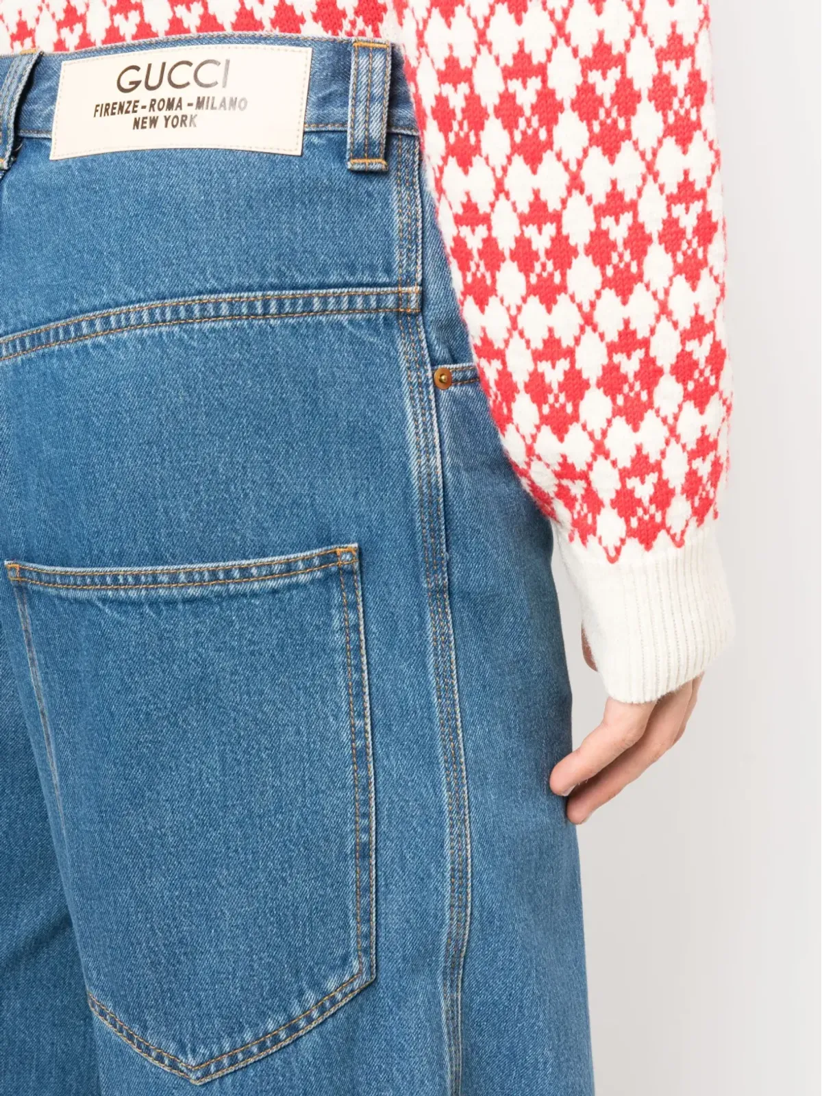 Gucci プレスド-クレーズ ミッドライズ ワイドレッグ デニム - 画像5