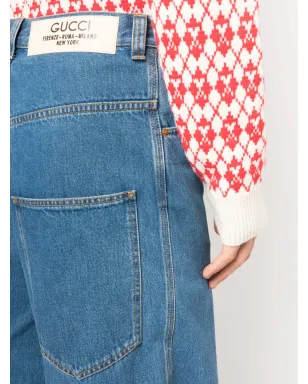 Gucci プレスド-クレーズ ミッドライズ ワイドレッグ デニム - サムネイル5