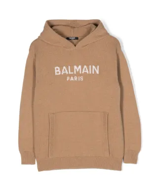 Balmain Kids インターシャ編みロゴ入りフーディ - サムネイル1
