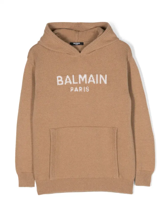 Balmain Kids Balmain Kids インターシャ編みロゴ入りフーディの商品画像