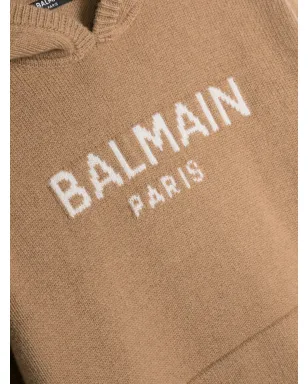 Balmain Kids インターシャ編みロゴ入りフーディ - サムネイル3