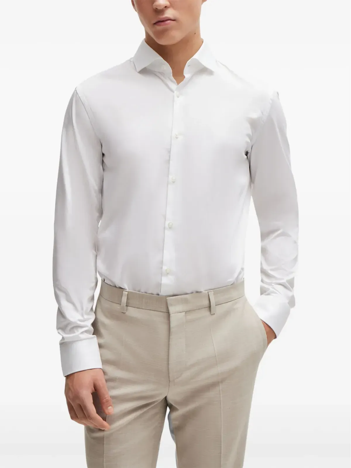 HUGO スプレッドカラー コットンシャツ - White - 画像5