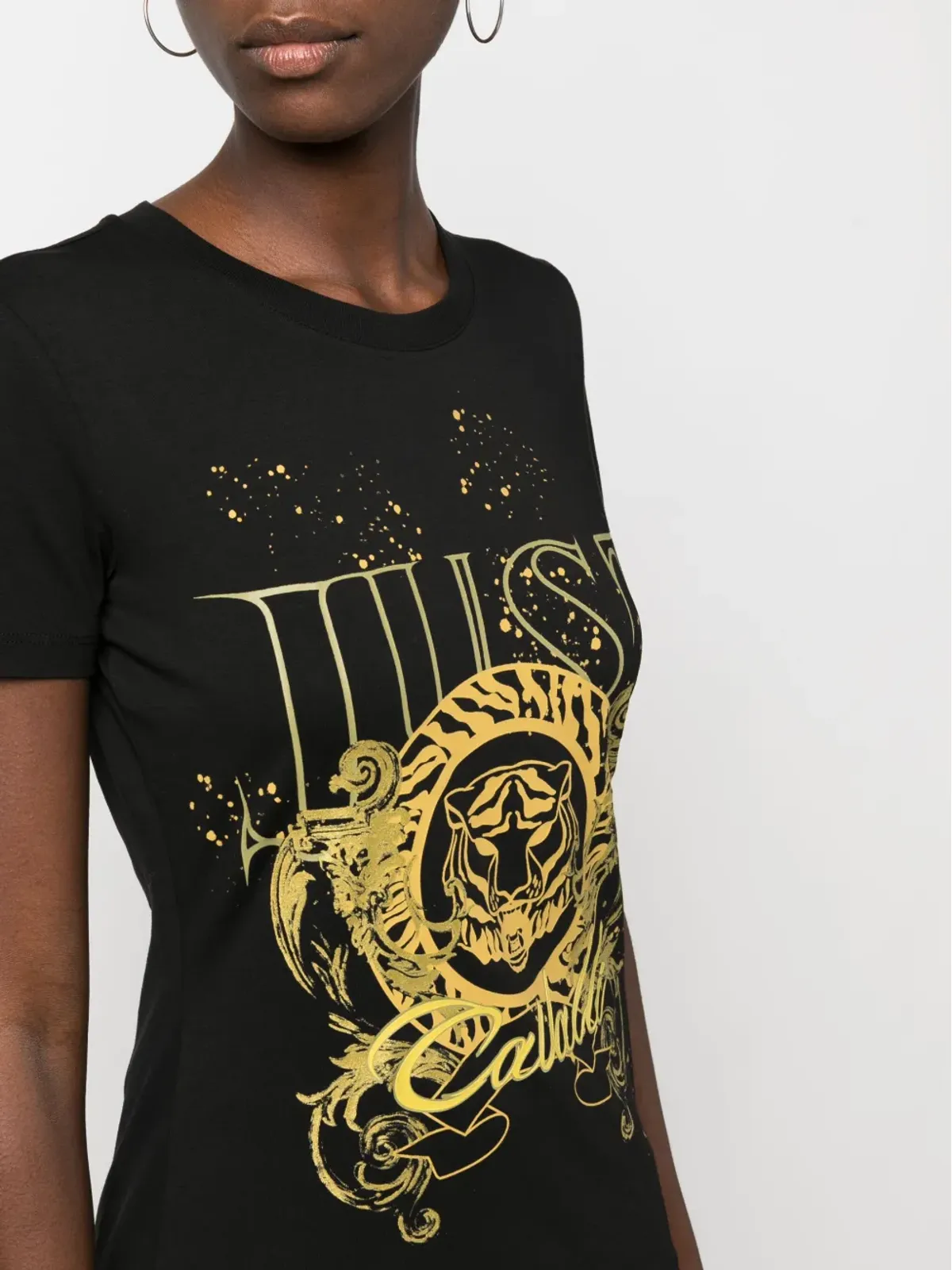 Just Cavalli タイガーヘッドモチーフ コットンTシャツ ブラック - 画像5