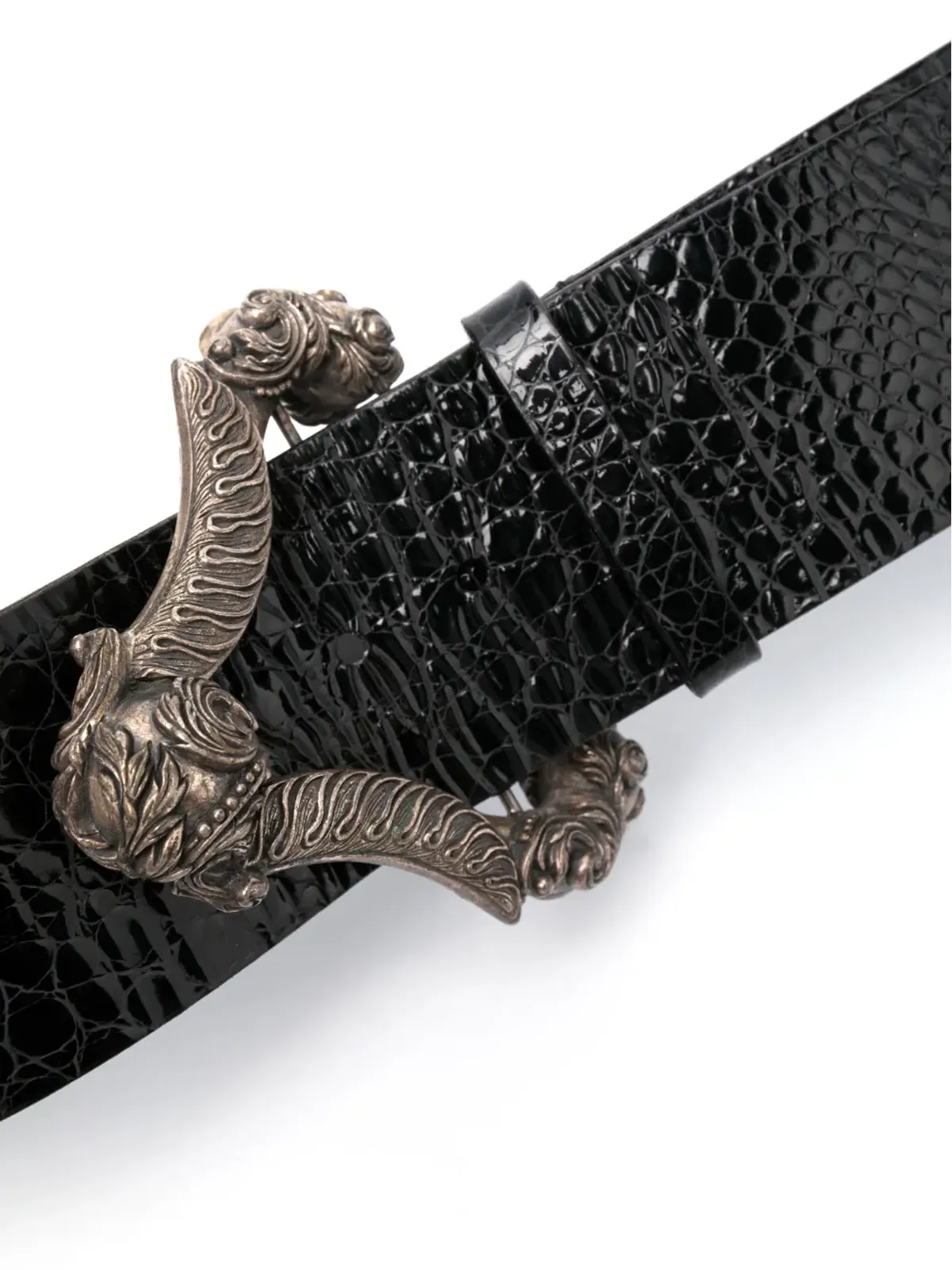 Gianfranco Ferré Pre-Owned 2000年代 ビンテージ クロコダイル型押しレザーバックルベルト - ブラック - 画像2