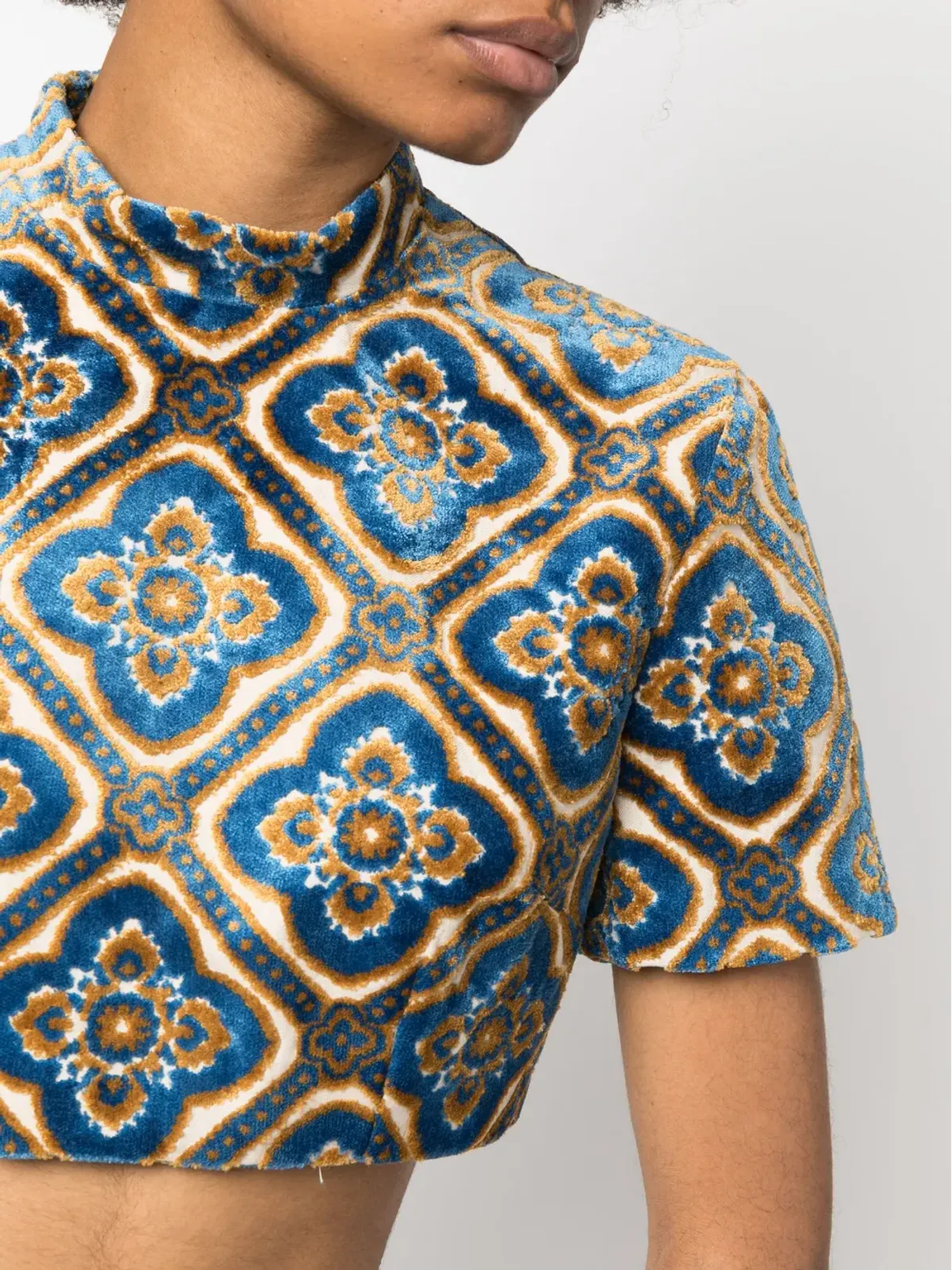 ETRO アブストラクトプリントベルベット クロップトップ - 画像5
