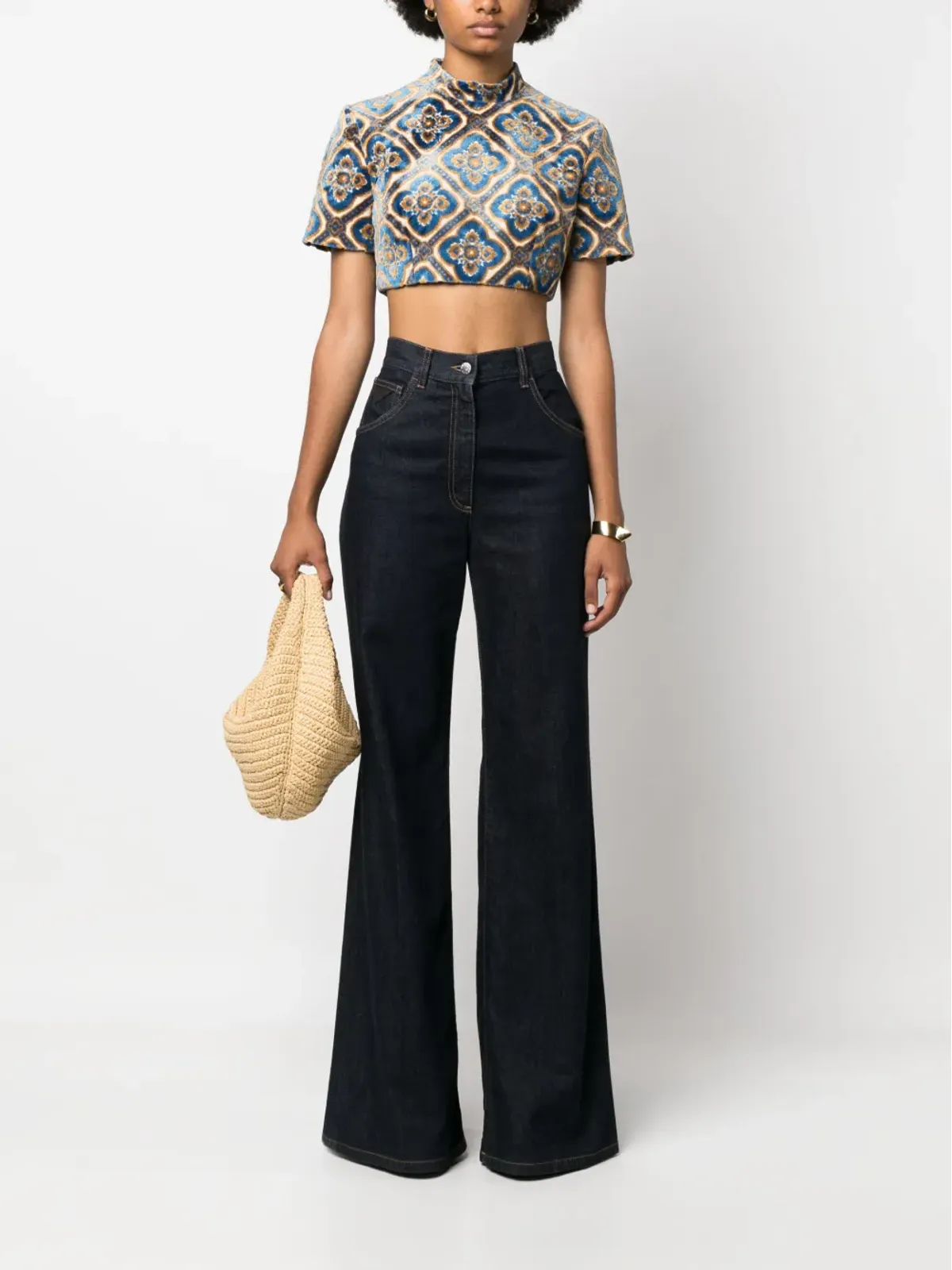 ETRO アブストラクトプリントベルベット クロップトップ - 画像2