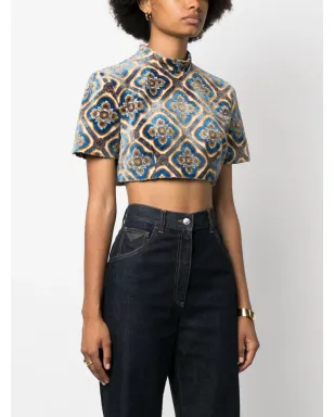 ETRO アブストラクトプリントベルベット クロップトップ - サムネイル3