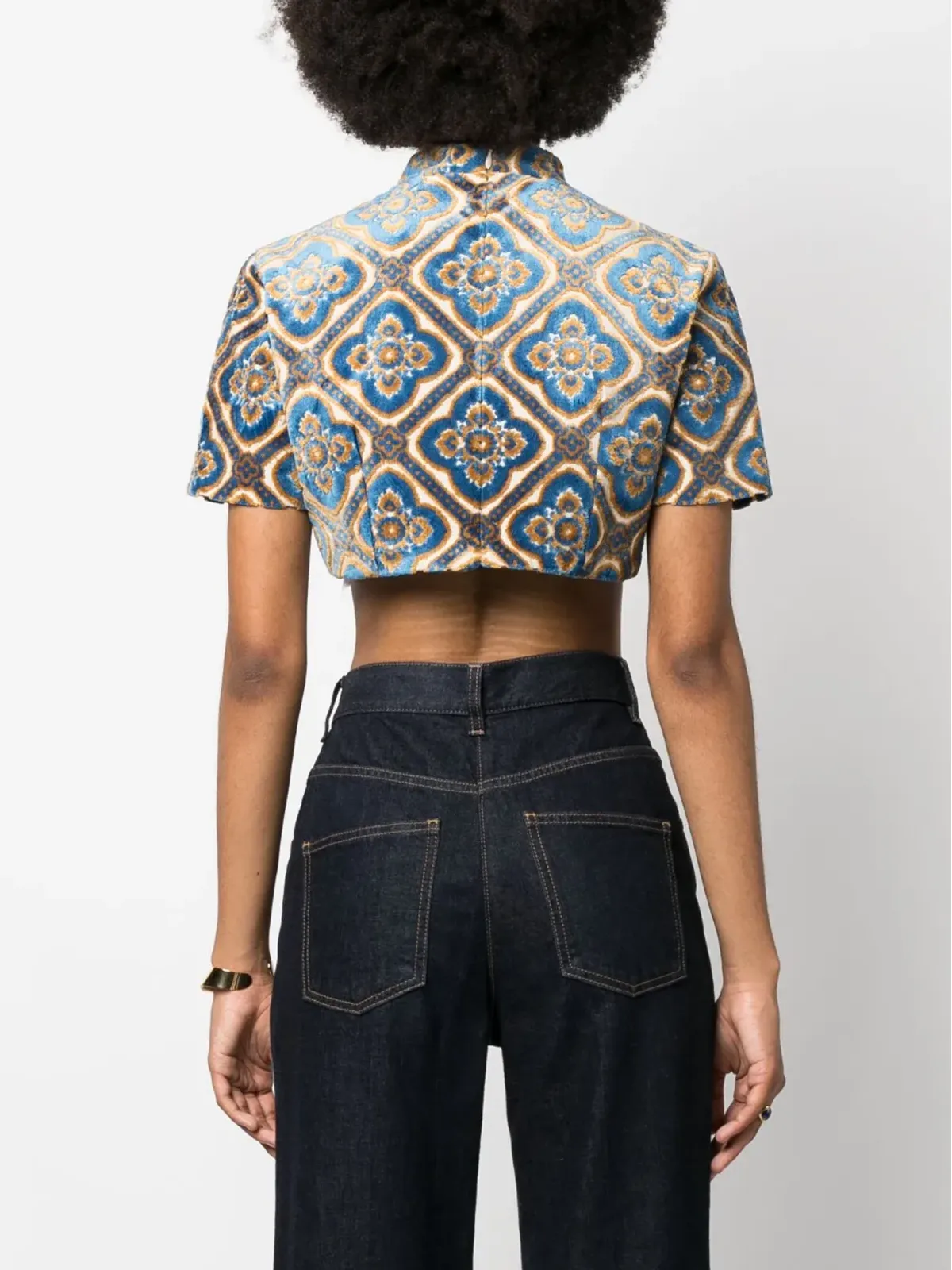 ETRO アブストラクトプリントベルベット クロップトップ - 画像4