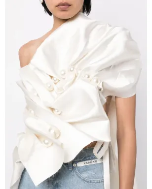Kimhekim asymmetric gathered pearl-detail blouse - White - サムネイル5