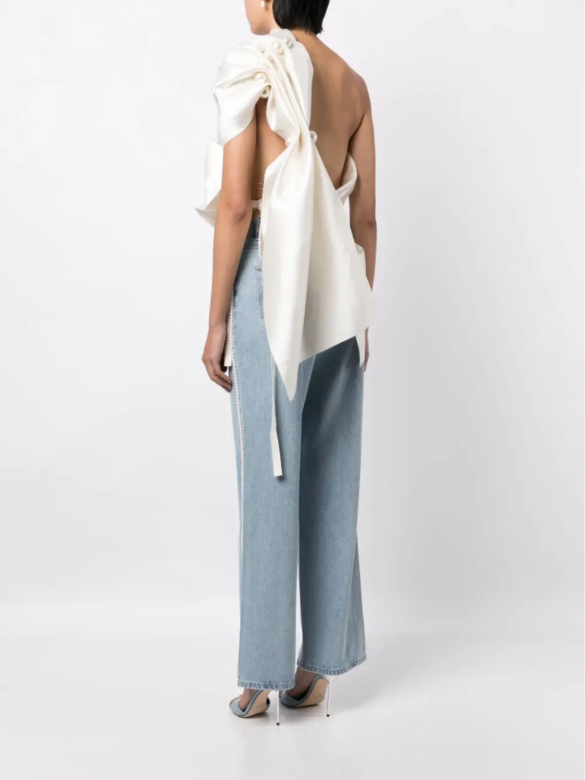 Kimhekim asymmetric gathered pearl-detail blouse - White - 画像4