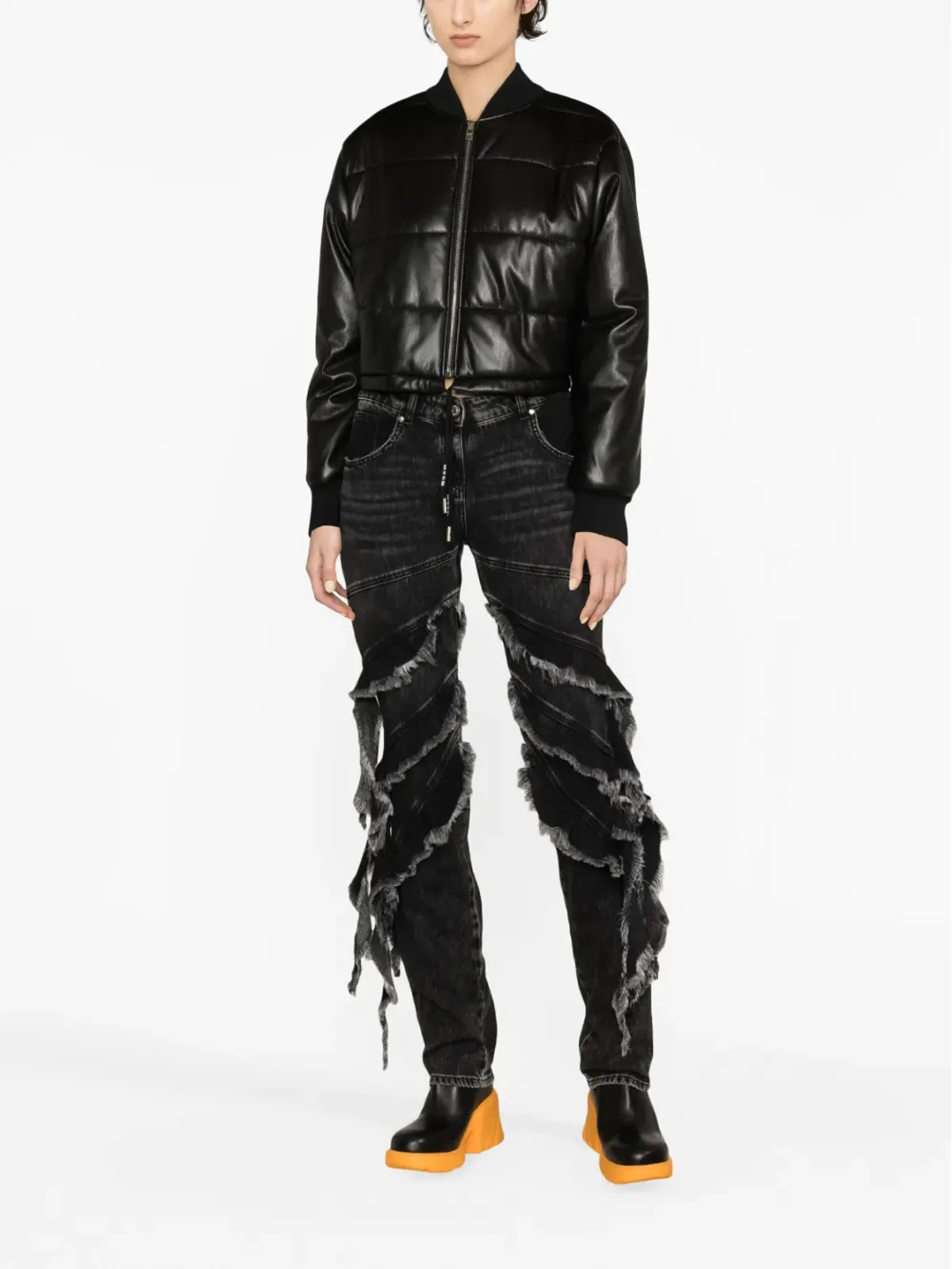 MSGM パッド入りクロップドフェイクレザージャケット - ブラック - 画像2