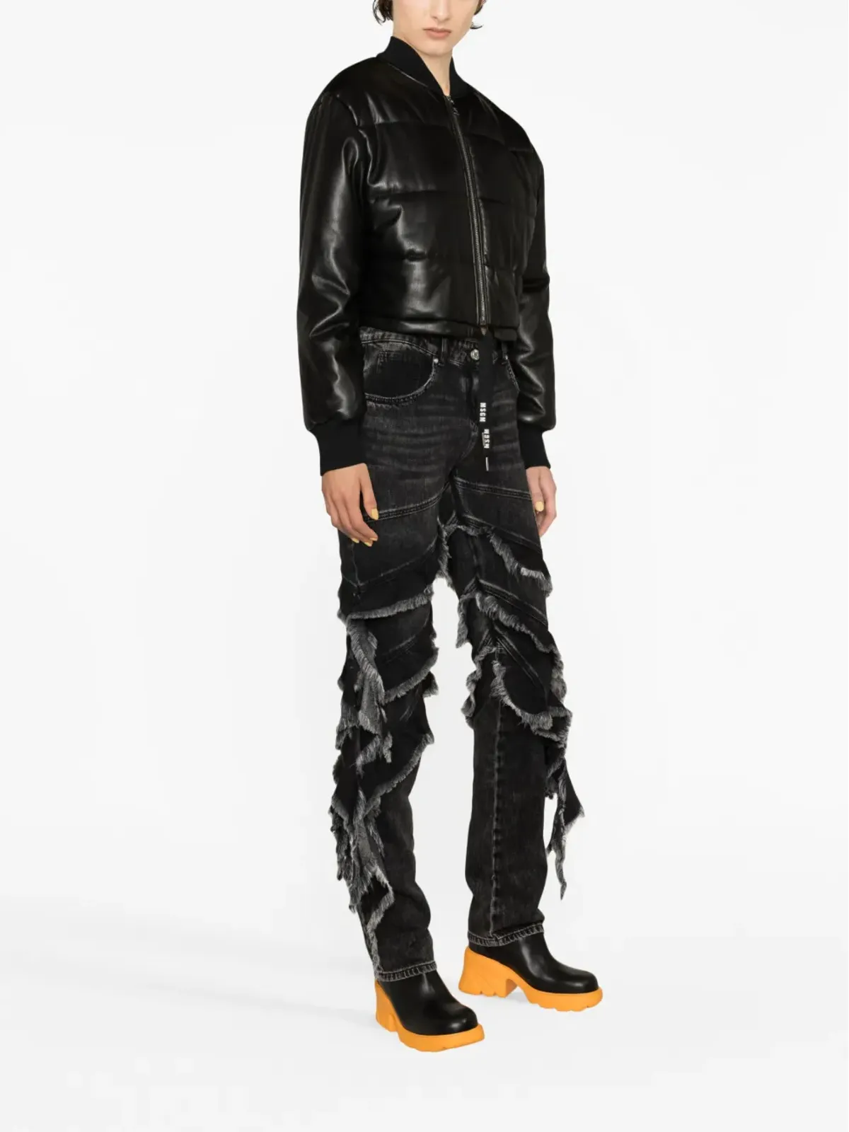 MSGM パッド入りクロップドフェイクレザージャケット - ブラック - 画像3