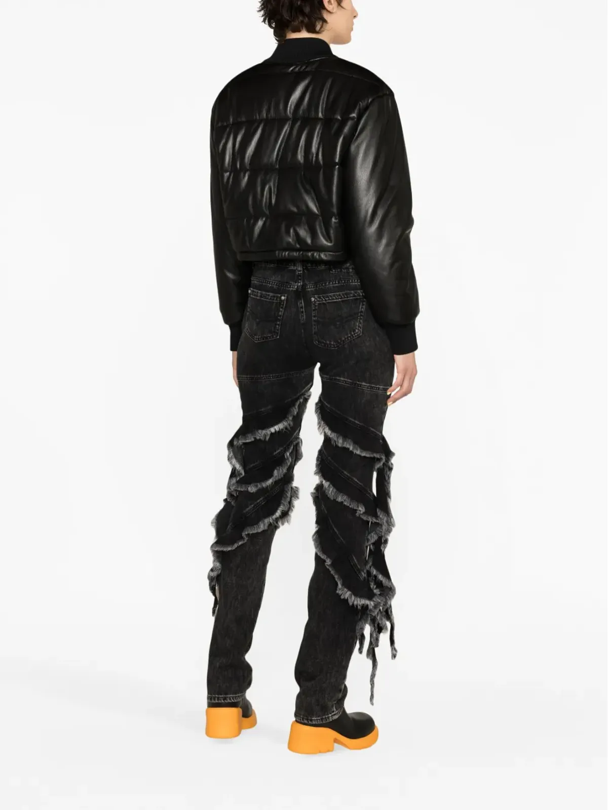 MSGM パッド入りクロップドフェイクレザージャケット - ブラック - 画像4