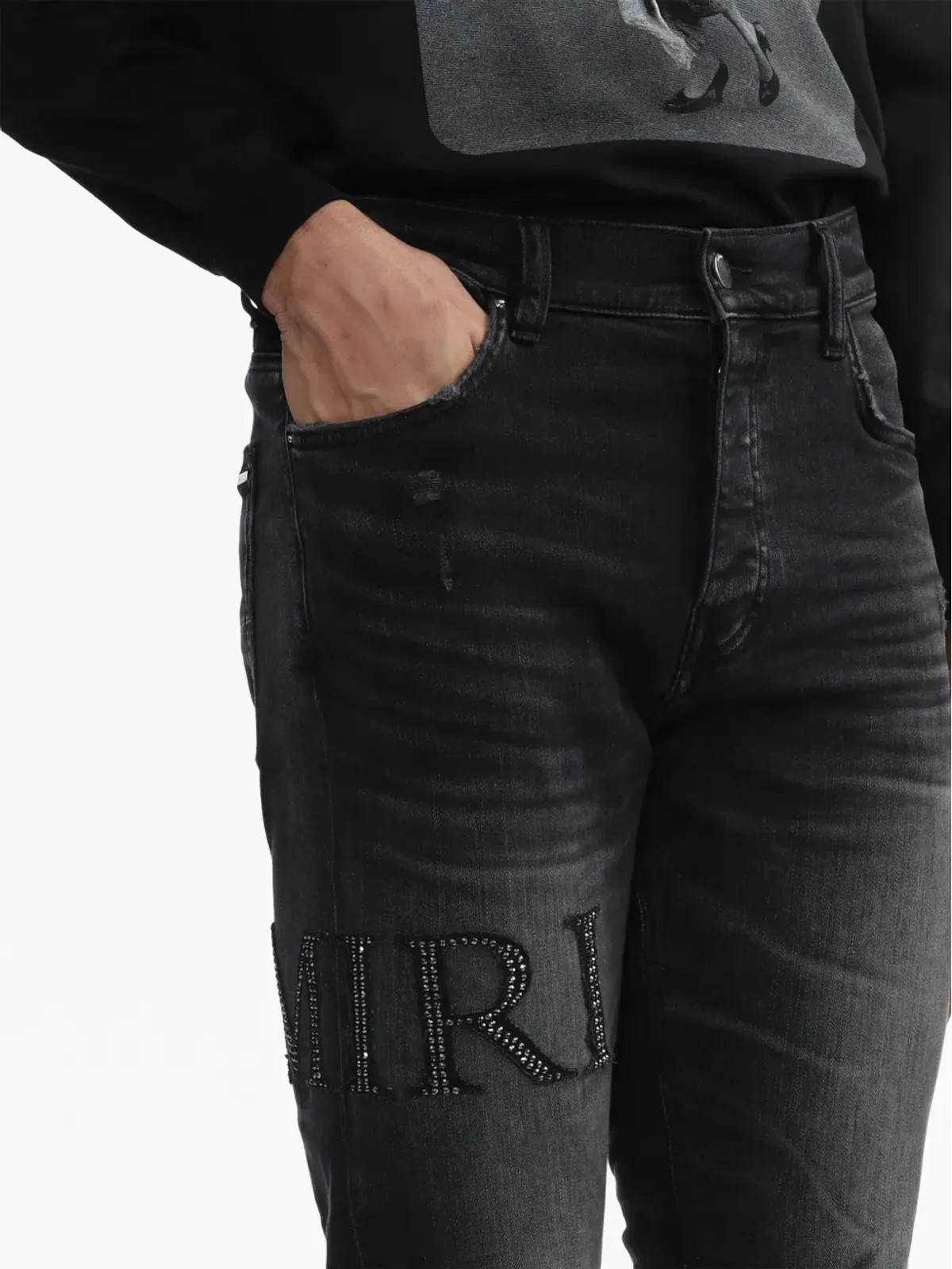 AMIRI クリスタルをあしらったスキニージーンズ ブラック - 画像5