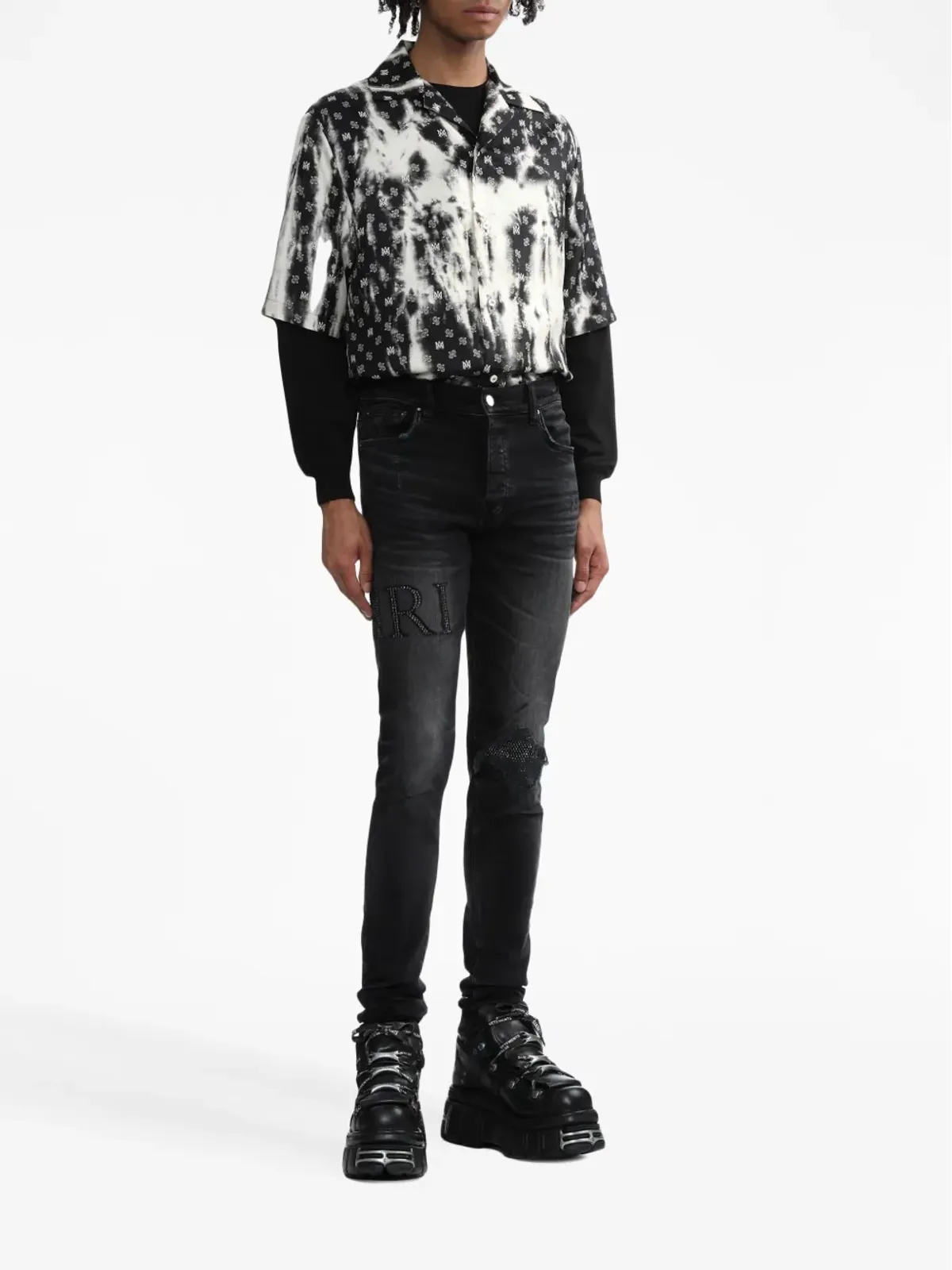 AMIRI クリスタルをあしらったスキニージーンズ ブラック - 画像2