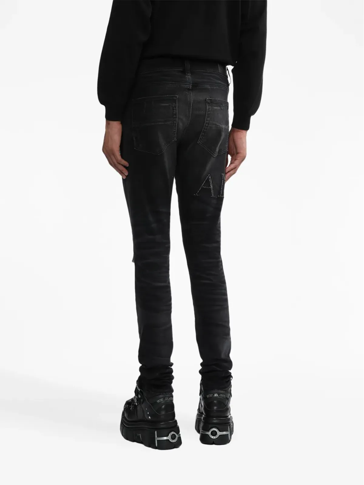 AMIRI クリスタルをあしらったスキニージーンズ ブラック - 画像4