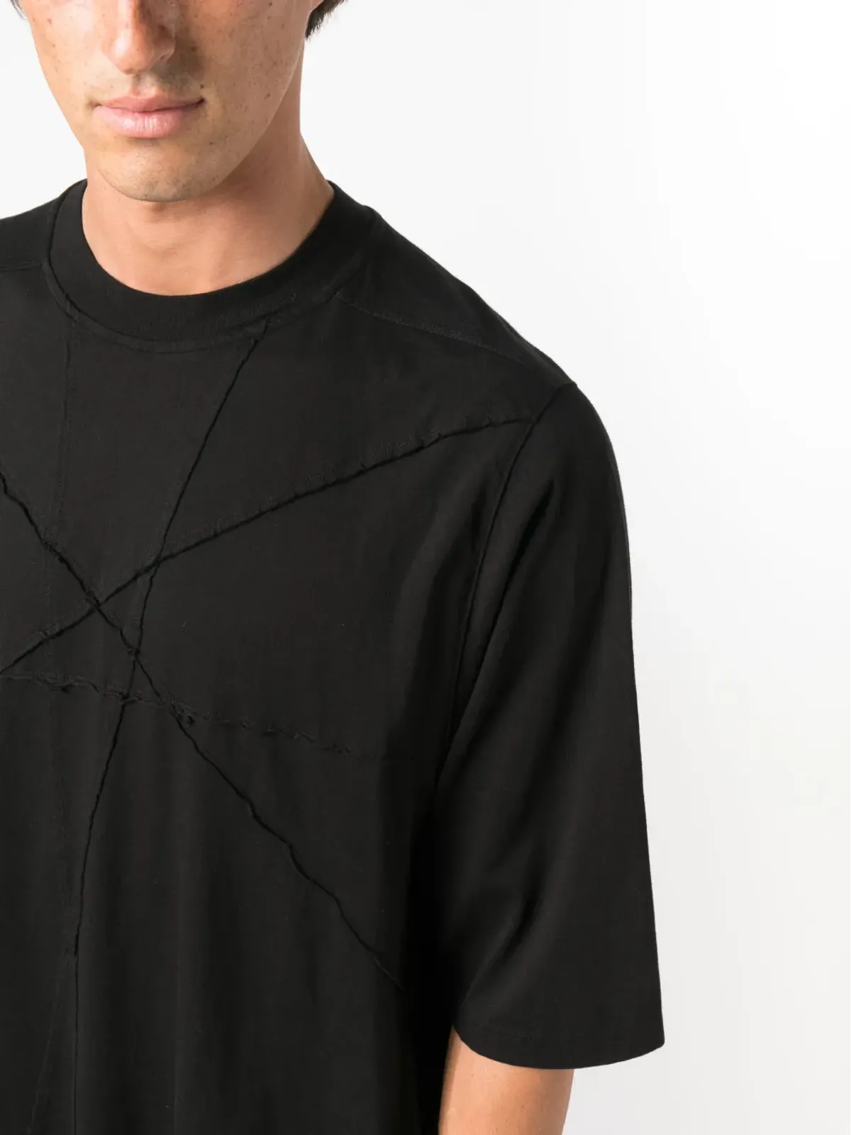 Rick Owens DRKSHDW ジャンボパッチワーク オーガニックコットン Tシャツ ブラック - 画像5