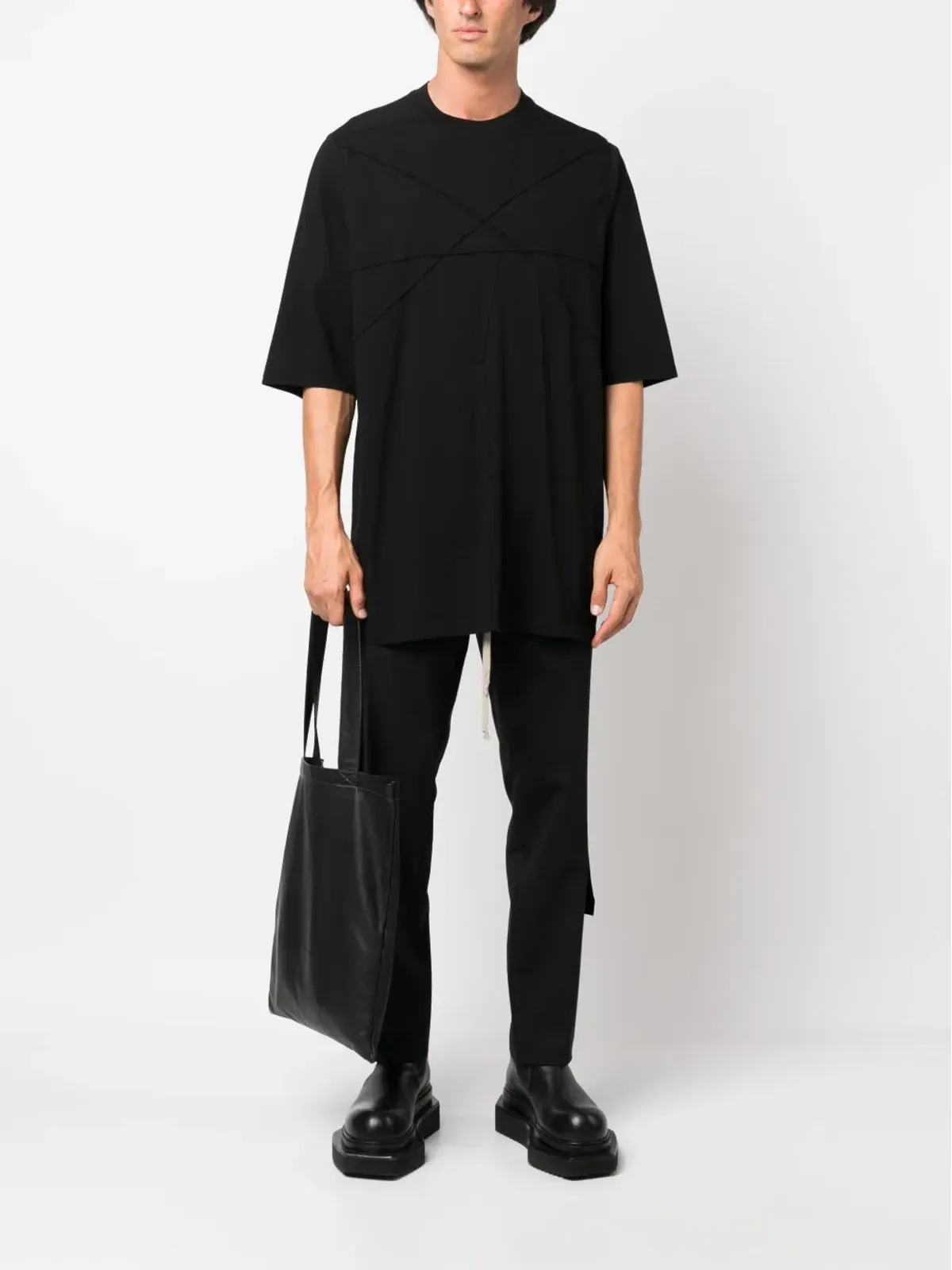 Rick Owens DRKSHDW ジャンボパッチワーク オーガニックコットン Tシャツ ブラック - 画像2
