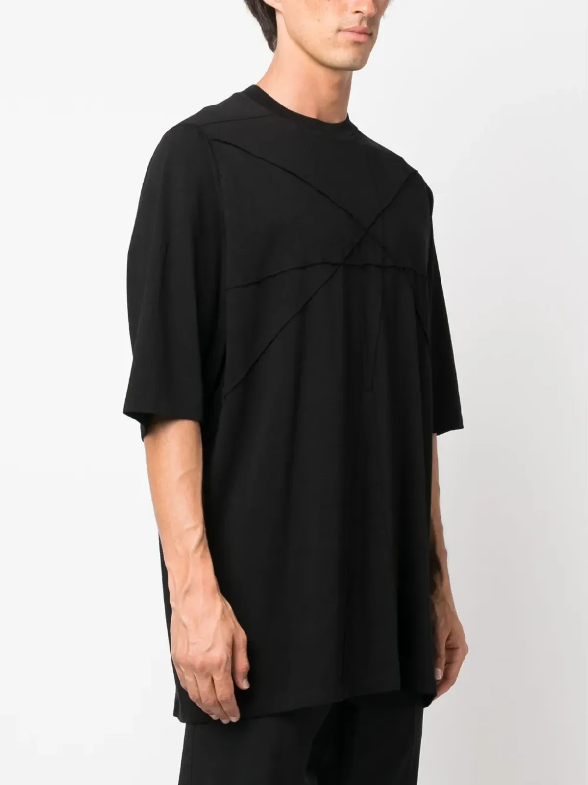 Rick Owens DRKSHDW ジャンボパッチワーク オーガニックコットン Tシャツ ブラック - 画像3