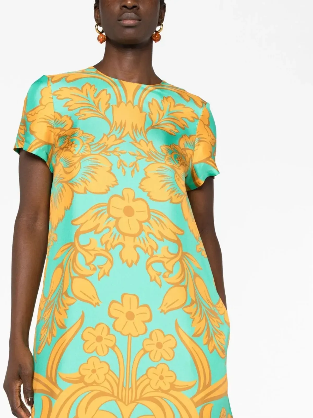 La DoubleJ Swing floral-print trimmed dress - Green - 画像5