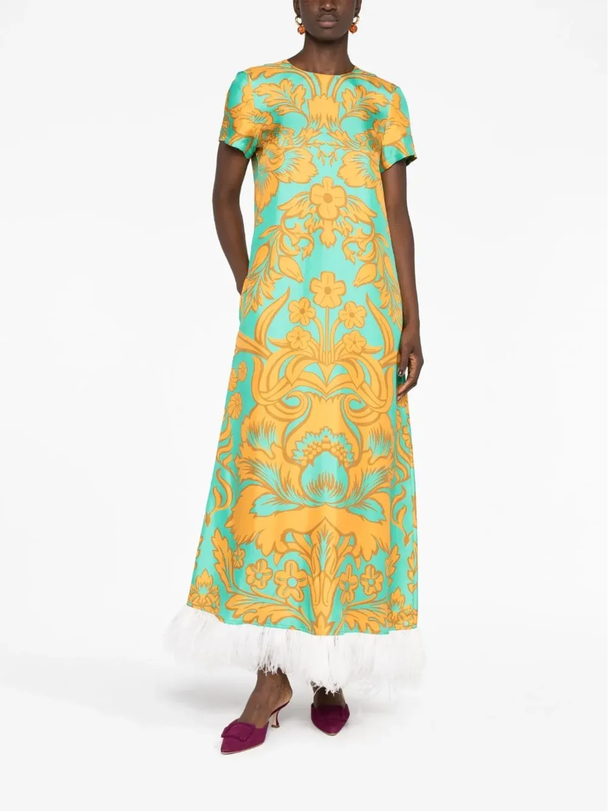 La DoubleJ Swing floral-print trimmed dress - Green - 画像2