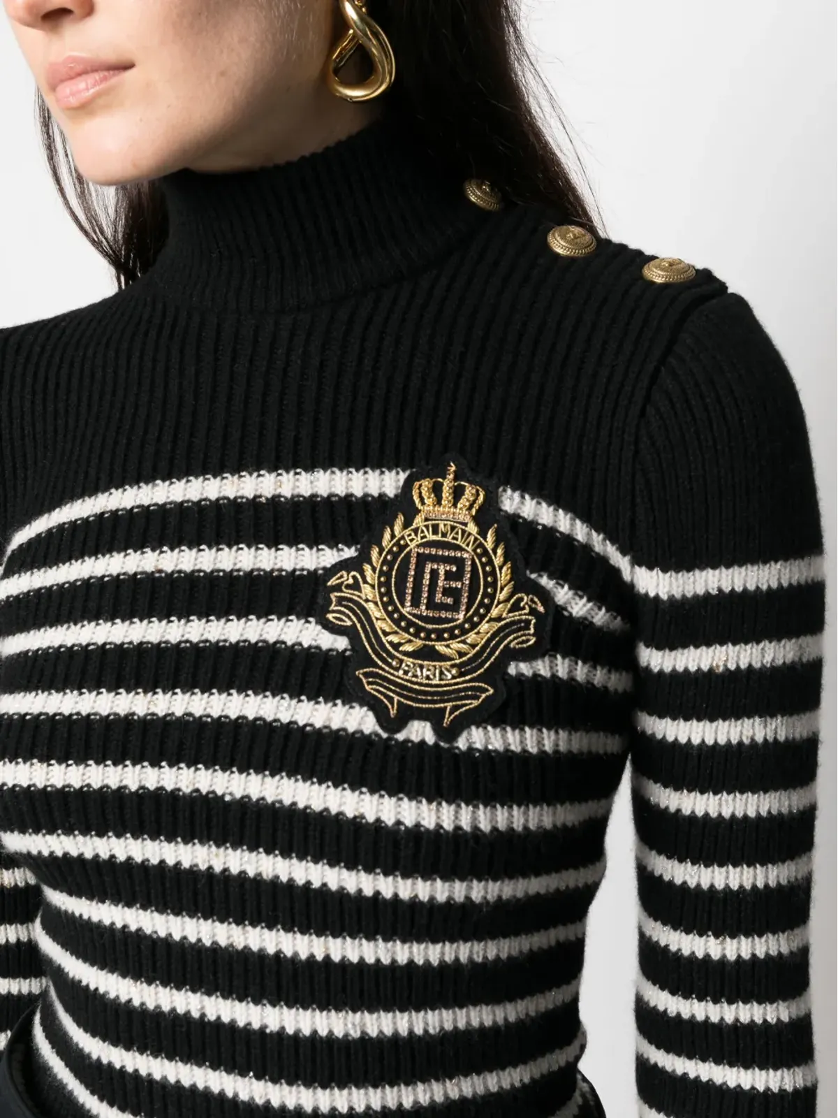 Balmain ロゴパッチ付きストライプジャンパー - 画像5