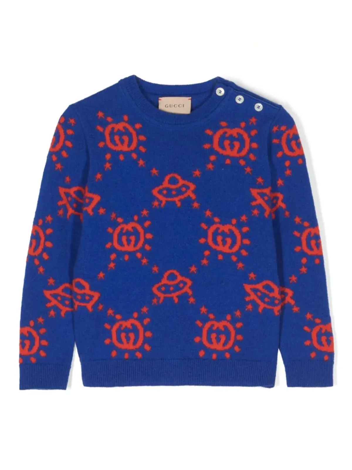 Gucci Kids インターロッキングGロゴ インターシャニット ジャンパー - ブルー - 画像1