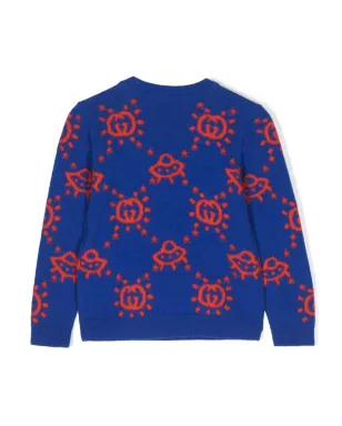 Gucci Kids インターロッキングGロゴ インターシャニット ジャンパー - ブルー - サムネイル2