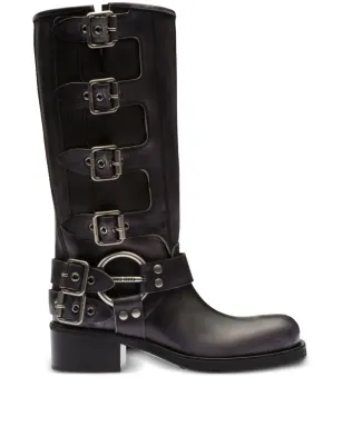 Miu Miu buckle-detail leather boots - Black - サムネイル1