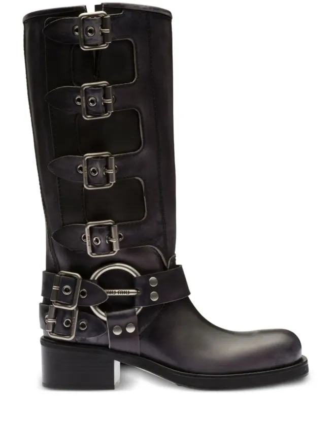 Miu Miu Miu Miu buckle-detail leather boots - Blackの商品画像