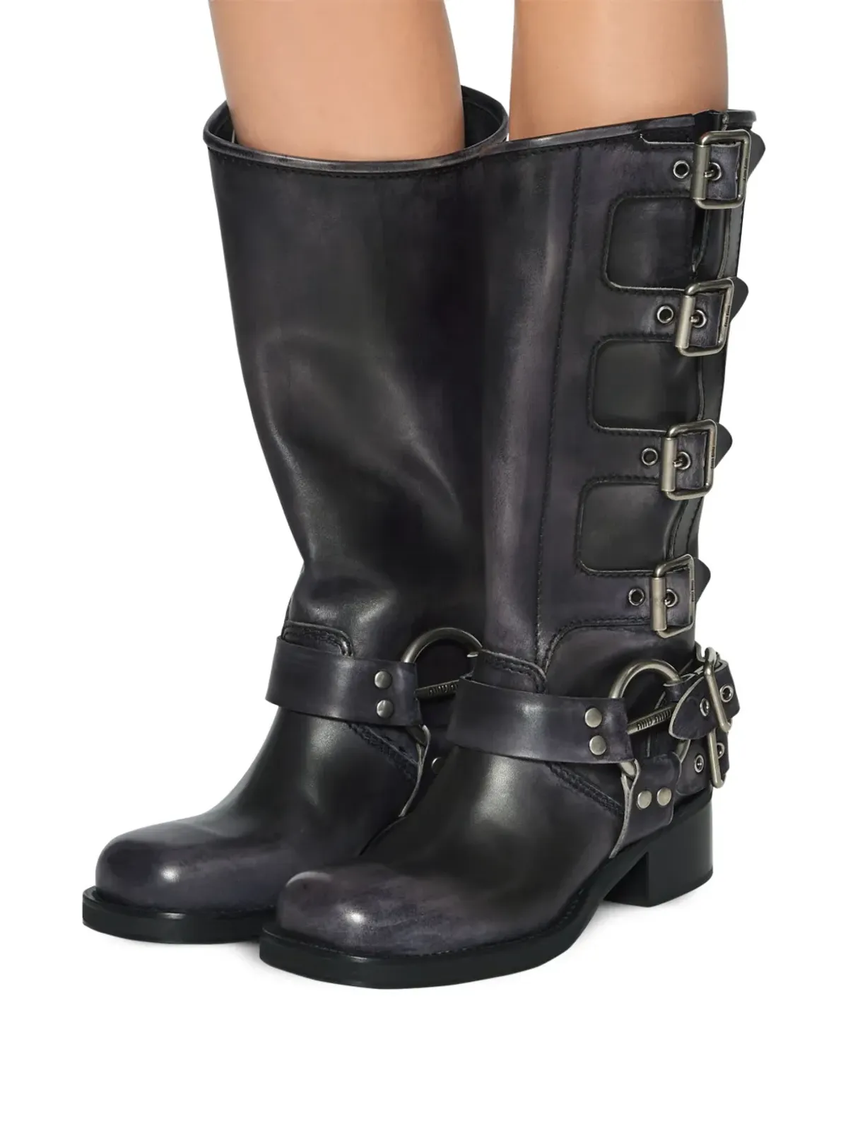 Miu Miu buckle-detail leather boots - Black - 画像5