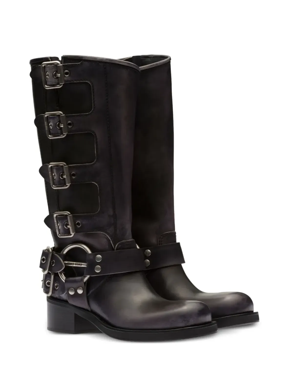 Miu Miu buckle-detail leather boots - Black - 画像2