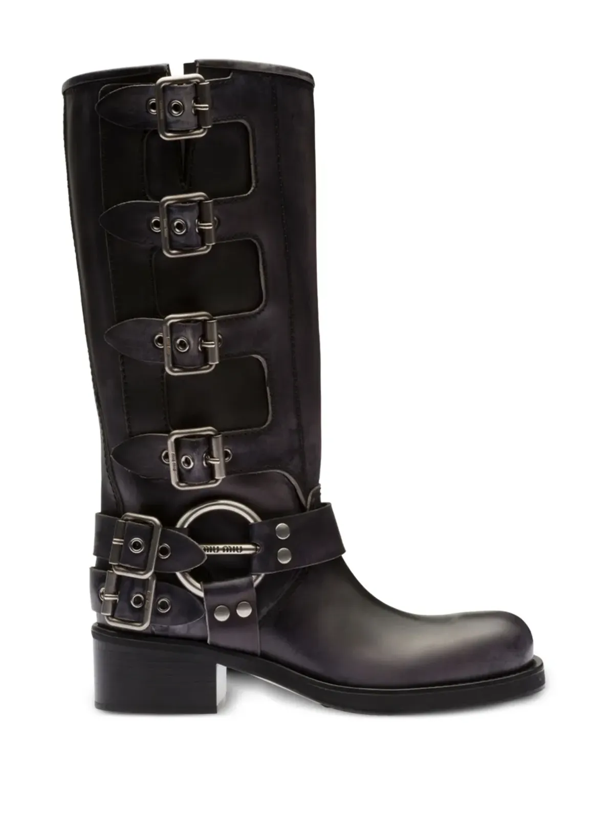 Miu Miu buckle-detail leather boots - Black - 画像3