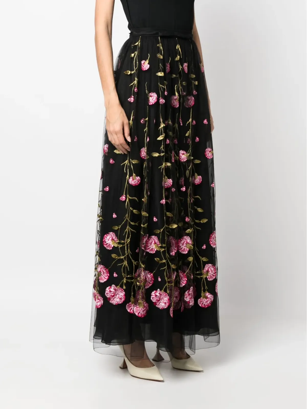 Giambattista Valli 花柄刺繍入りチュールマキシスカート - 画像3