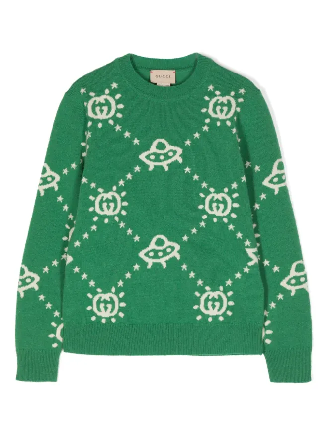 Gucci Kids Gucci Kids インターロックGG インターシャニット ジャンパー グリーンの商品画像